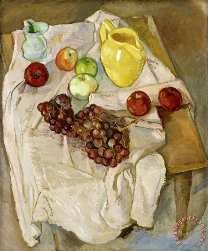 Untitled [yellow Pitcher, Apples And Grapes] painting - Pierre Daura Untitled [yellow Pitcher, Apples And Grapes] Art Print